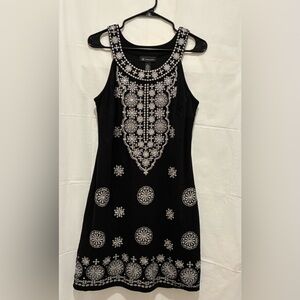 INC International Concepts Black Dress with White Floral Embroidery